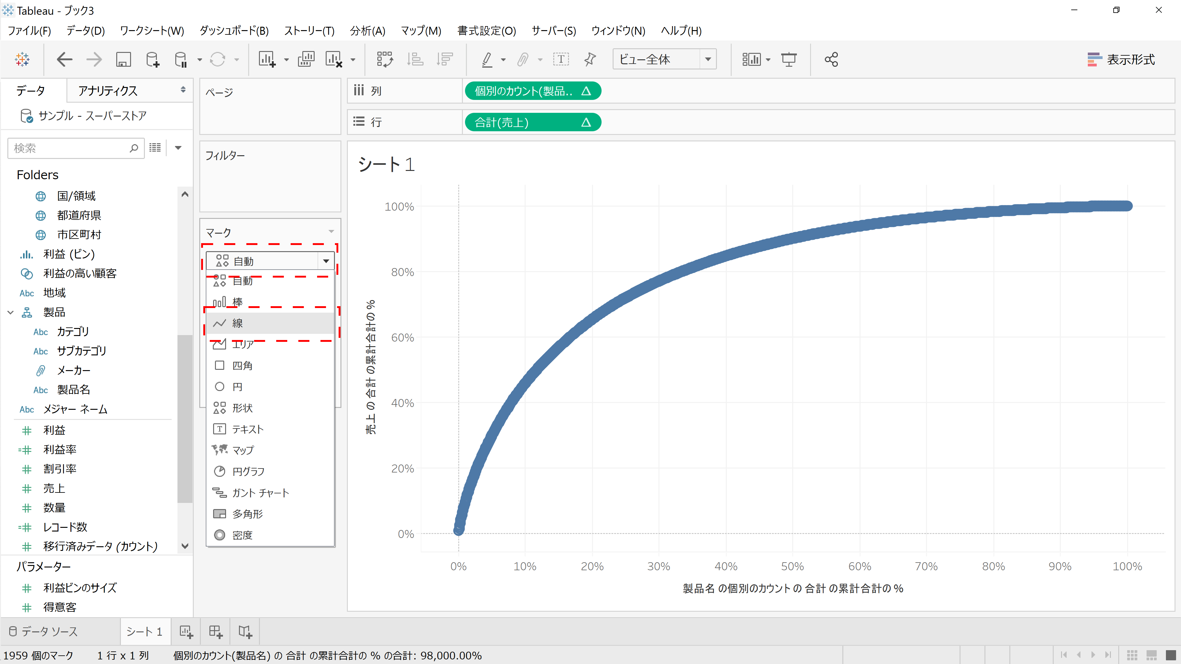 Tableauでのパレート図の作り方 バンブロ Biでビジネスにイノベーションを